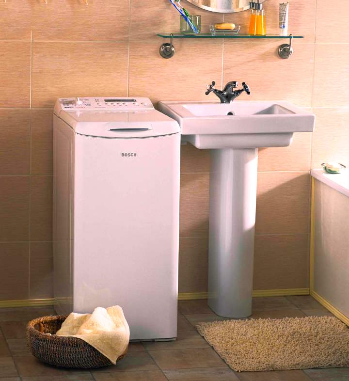 Upright washing machine in the interior