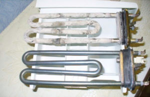 Limescale on the heating element of the washing machine