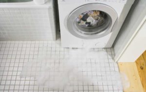 The washing machine is leaking because of a torn door seal.