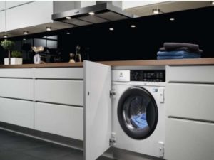 1) Space saving, a compact washing machine with a width of 40–45 cm will fit in any bathroom under the sink.